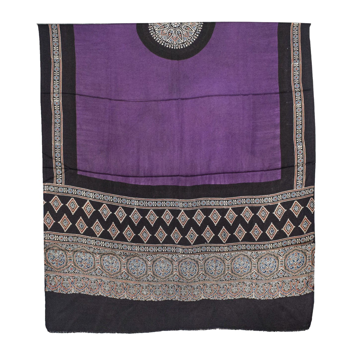 Ajrakh Modal Silk Part Natural Dye Plain Dyeing Ajrakh Border Dupatta Hand Block Print Kurta-Dupatta (Two Piece Set) with Tassels - 2.5 Mt Top    -  SKU : AI27801K