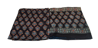 Ajrakh Modal Silk Part Natural Dye Plain Dyeing Ajrakh Border Dupatta Hand Block Print Kurta-Dupatta (Two Piece Set) with Tassels - 2.5 Mt Top    -  SKU : AI27801C