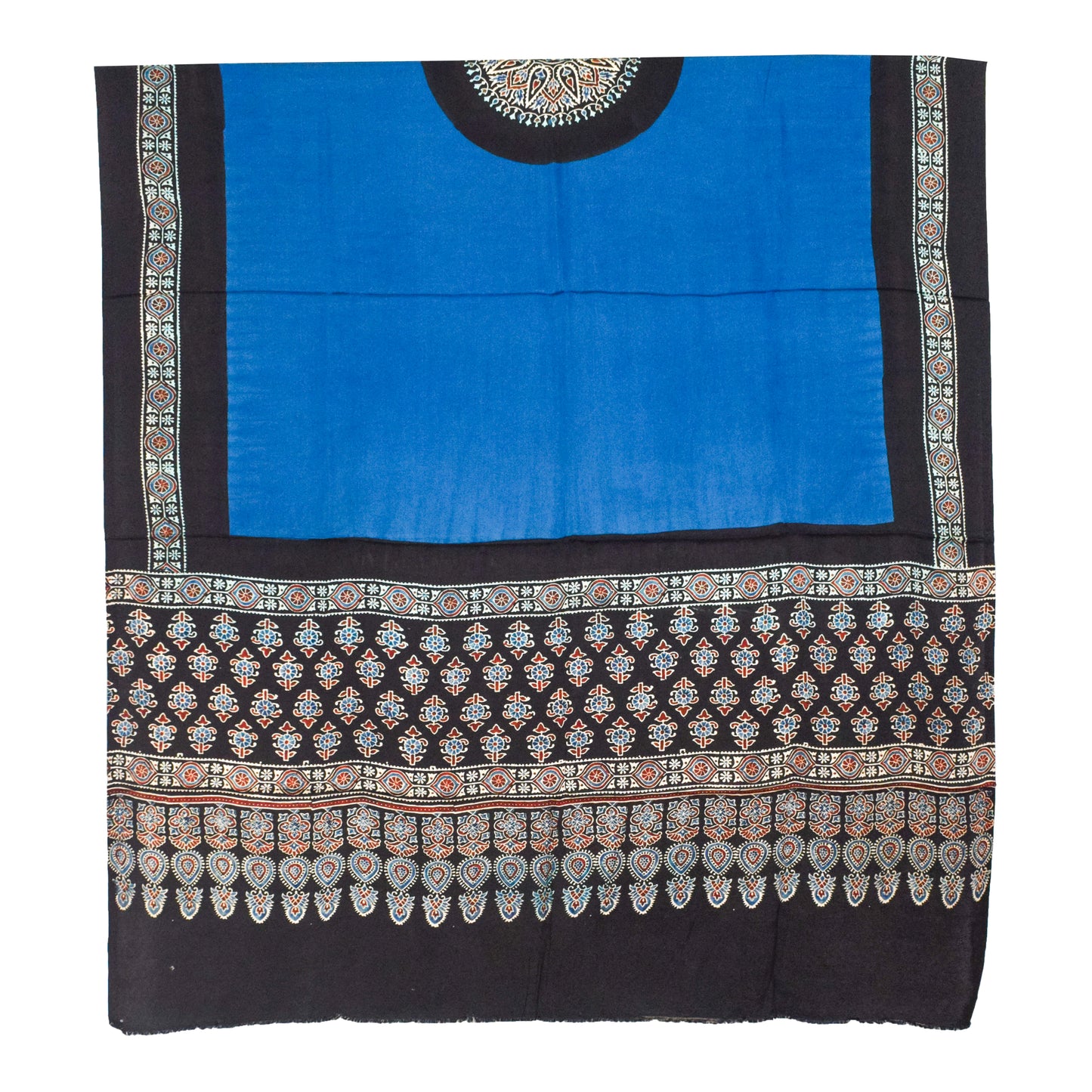 Ajrakh Modal Silk Part Natural Dye Plain Dyeing Ajrakh Border Dupatta Hand Block Print Kurta-Dupatta (Two Piece Set) with Tassels - 2.5 Mt Top    -  SKU : AI27801C