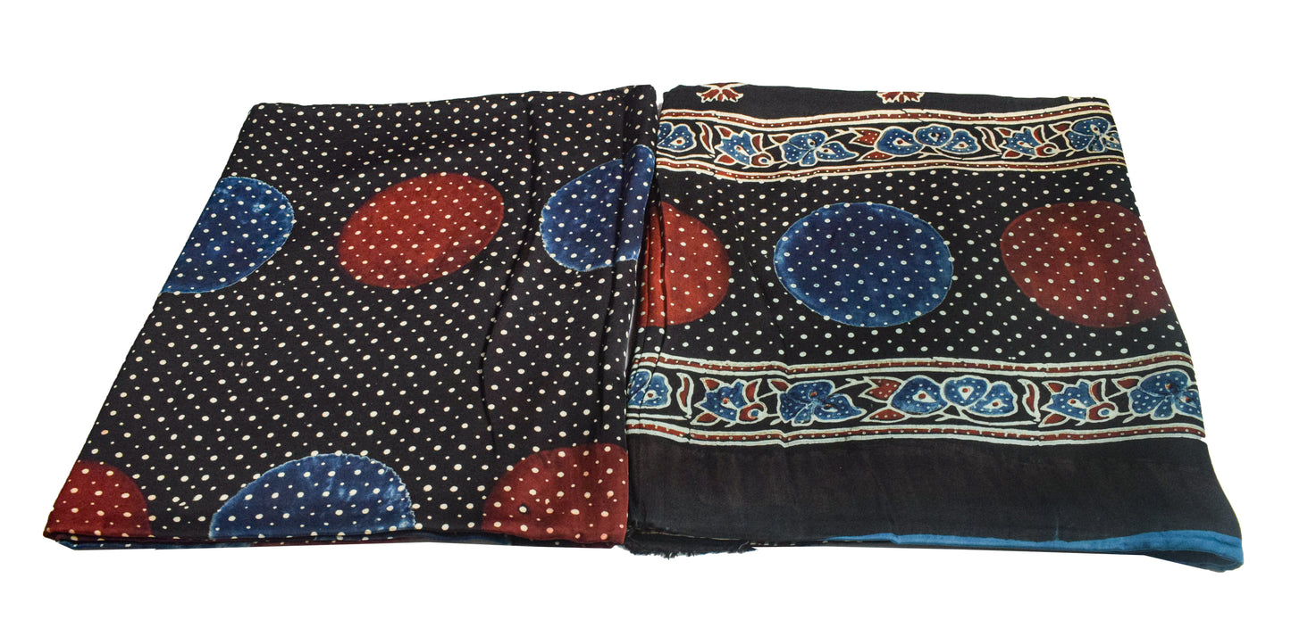 Ajrakh Modal Silk Part Natural Dye Plain Dyeing Ajrakh Border Dupatta Hand Block Print Kurta-Dupatta (Two Piece Set) with Tassels - 2.5 Mt Top    -  SKU : AI27801F