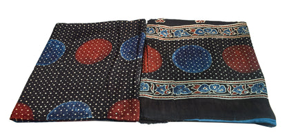 Ajrakh Modal Silk Part Natural Dye Plain Dyeing Ajrakh Border Dupatta Hand Block Print Kurta-Dupatta (Two Piece Set) with Tassels - 2.5 Mt Top    -  SKU : AI27801F