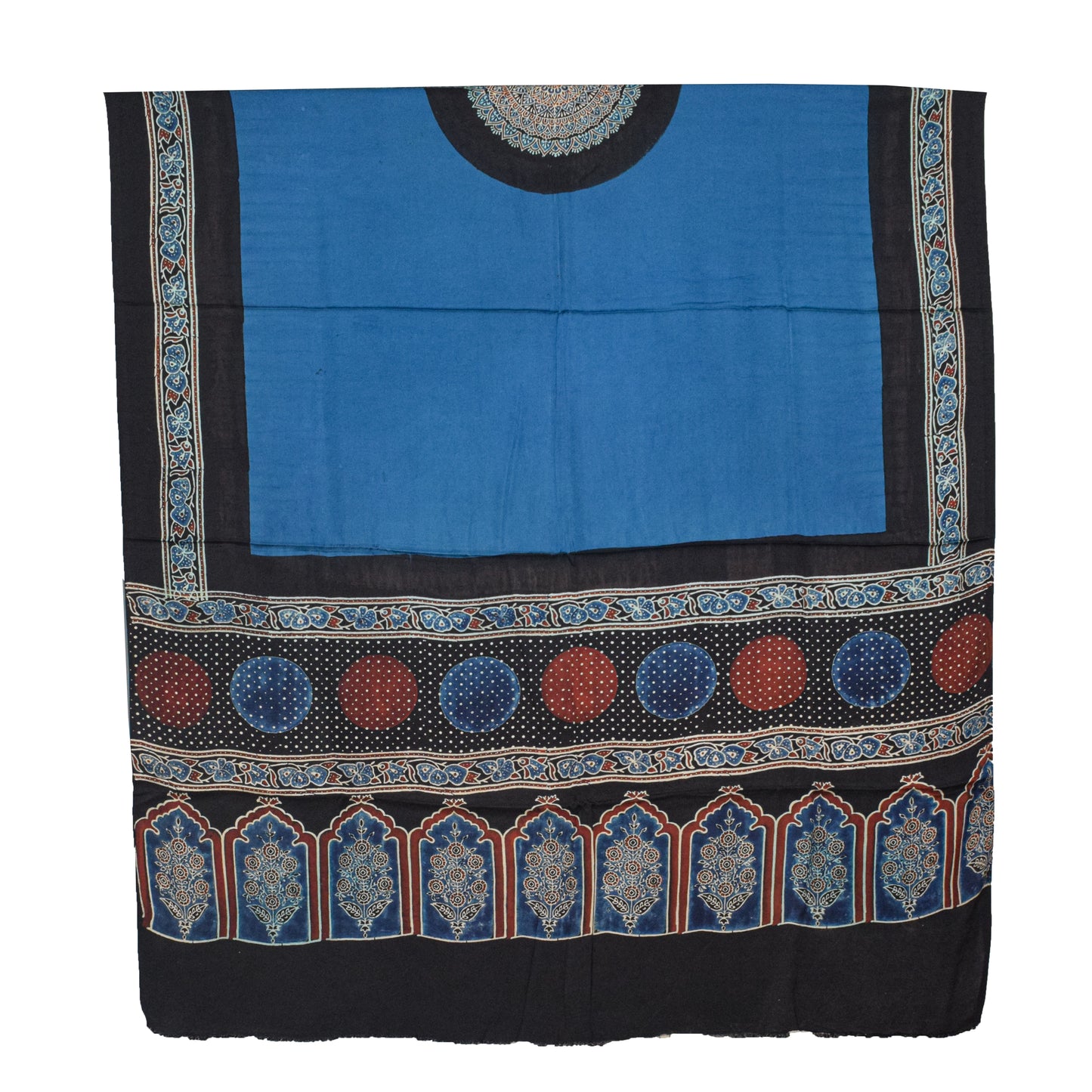Ajrakh Modal Silk Part Natural Dye Plain Dyeing Ajrakh Border Dupatta Hand Block Print Kurta-Dupatta (Two Piece Set) with Tassels - 2.5 Mt Top    -  SKU : AI27801F