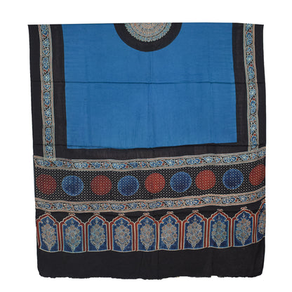 Ajrakh Modal Silk Part Natural Dye Plain Dyeing Ajrakh Border Dupatta Hand Block Print Kurta-Dupatta (Two Piece Set) with Tassels - 2.5 Mt Top    -  SKU : AI27801F