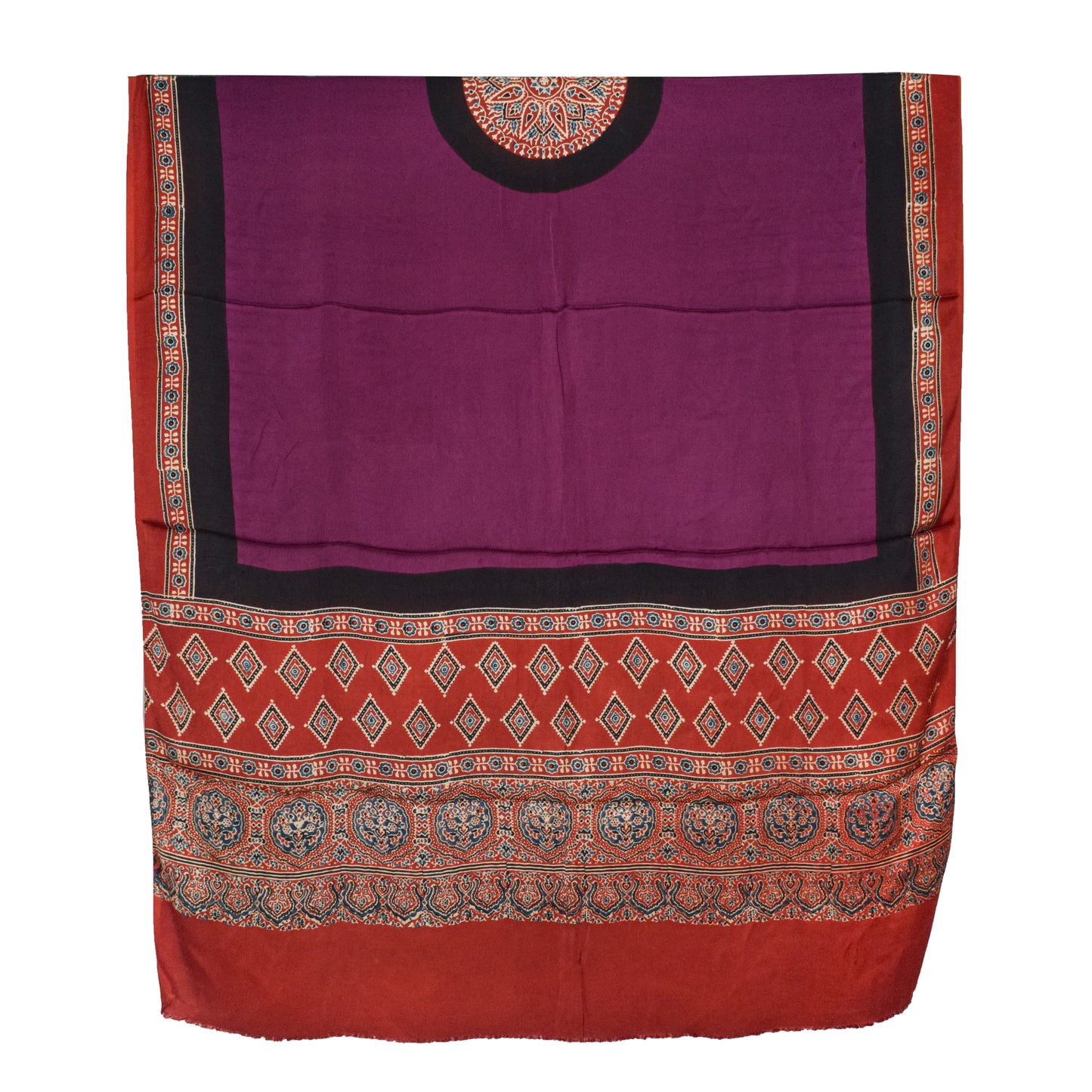 Ajrakh Modal Silk Part Natural Dye Plain Dyeing Ajrakh Border Dupatta Hand Block Print Kurta-Dupatta (Two Piece Set) with Tassels - 2.5 Mt Top    -  SKU : AI27801B