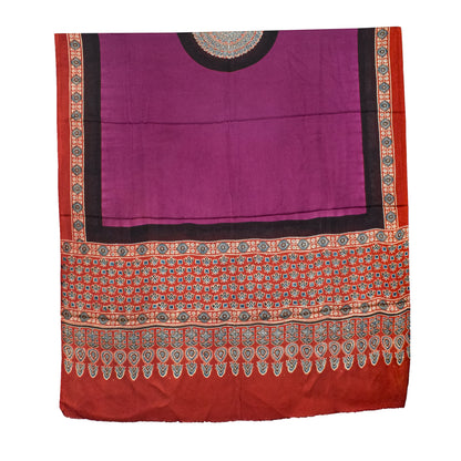Ajrakh Modal Silk Part Natural Dye Plain Dyeing Ajrakh Border Dupatta Hand Block Print Kurta-Dupatta (Two Piece Set) with Tassels - 2.5 Mt Top    -  SKU : AI27801E