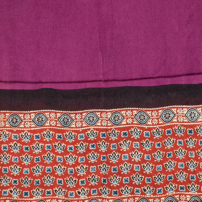 Ajrakh Modal Silk Part Natural Dye Plain Dyeing Ajrakh Border Dupatta Hand Block Print Kurta-Dupatta (Two Piece Set) with Tassels - 2.5 Mt Top    -  SKU : AI27801E