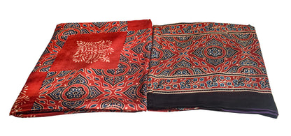 Ajrakh Modal Silk Part Natural Dye Plain Dyeing Ajrakh Border Dupatta Hand Block Print Kurta-Dupatta (Two Piece Set) with Tassels - 2.5 Mt Top    -  SKU : AI27801I
