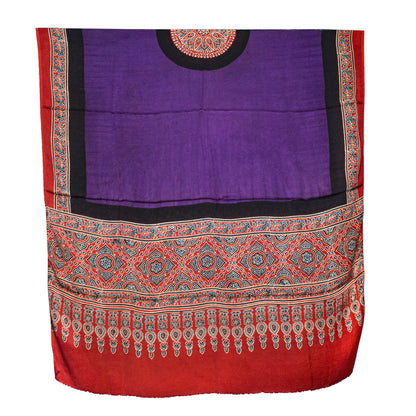 Ajrakh Modal Silk Part Natural Dye Plain Dyeing Ajrakh Border Dupatta Hand Block Print Kurta-Dupatta (Two Piece Set) with Tassels - 2.5 Mt Top    -  SKU : AI27801I