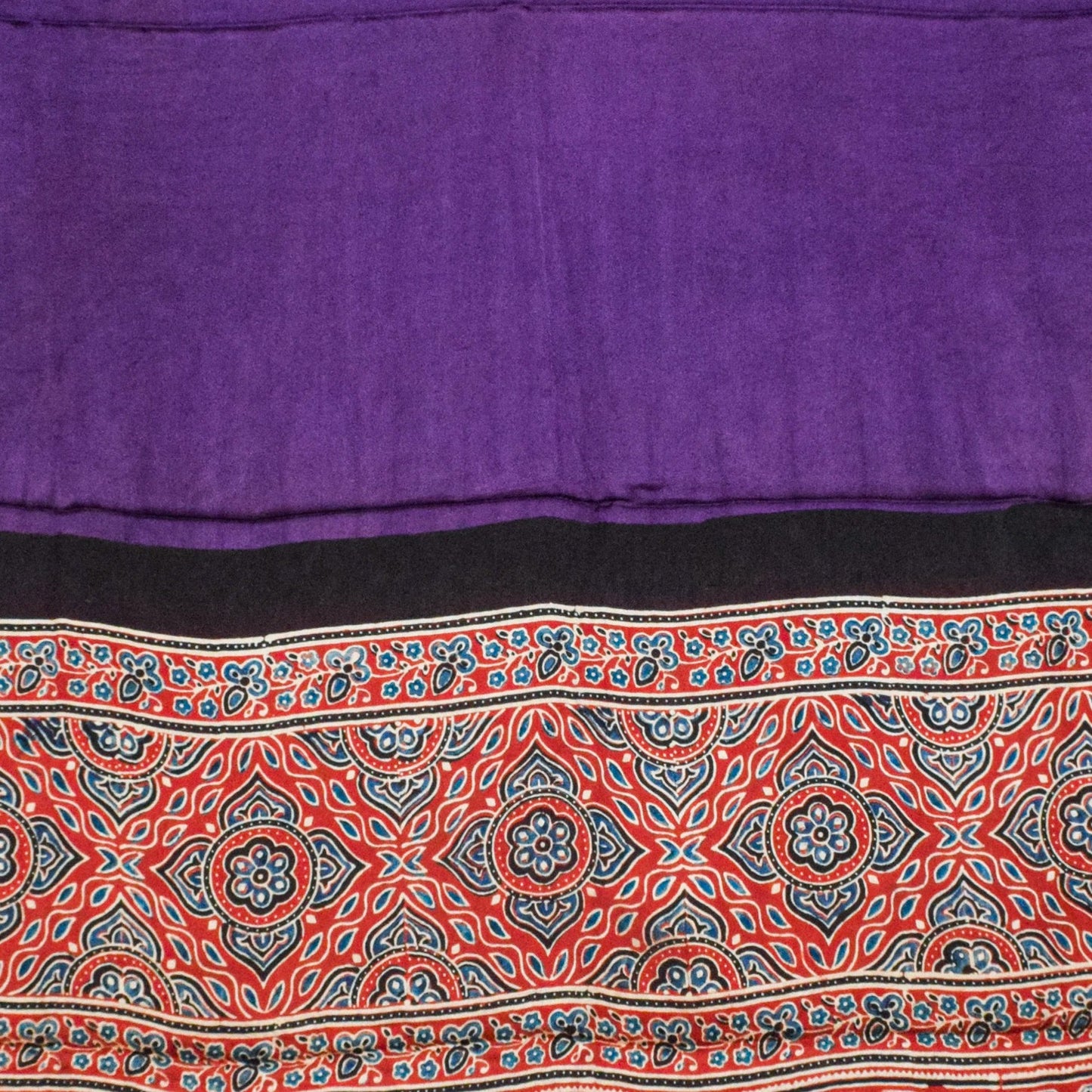 Ajrakh Modal Silk Part Natural Dye Plain Dyeing Ajrakh Border Dupatta Hand Block Print Kurta-Dupatta (Two Piece Set) with Tassels - 2.5 Mt Top    -  SKU : AI27801I