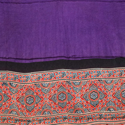 Ajrakh Modal Silk Part Natural Dye Plain Dyeing Ajrakh Border Dupatta Hand Block Print Kurta-Dupatta (Two Piece Set) with Tassels - 2.5 Mt Top    -  SKU : AI27801I