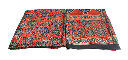 Ajrakh Modal Silk Part Natural Dye Plain Dyeing Ajrakh Border Dupatta Hand Block Print Kurta-Dupatta (Two Piece Set) with Tassels - 2.5 Mt Top    -  SKU : AI27801L