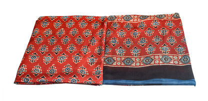 Ajrakh Modal Silk Part Natural Dye Plain Dyeing Ajrakh Border Dupatta Hand Block Print Kurta-Dupatta (Two Piece Set) with Tassels - 2.5 Mt Top    -  SKU : AI27801D
