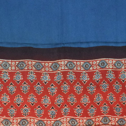 Ajrakh Modal Silk Part Natural Dye Plain Dyeing Ajrakh Border Dupatta Hand Block Print Kurta-Dupatta (Two Piece Set) with Tassels - 2.5 Mt Top    -  SKU : AI27801D