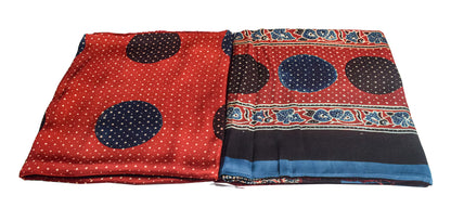 Ajrakh Modal Silk Part Natural Dye Plain Dyeing Ajrakh Border Dupatta Hand Block Print Kurta-Dupatta (Two Piece Set) with Tassels - 2.5 Mt Top    -  SKU : AI27801G