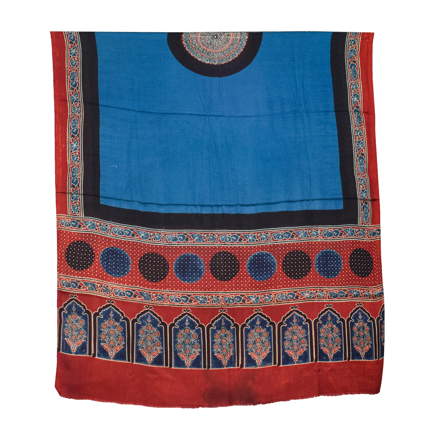 Ajrakh Modal Silk Part Natural Dye Plain Dyeing Ajrakh Border Dupatta Hand Block Print Kurta-Dupatta (Two Piece Set) with Tassels - 2.5 Mt Top    -  SKU : AI27801G