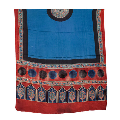 Ajrakh Modal Silk Part Natural Dye Plain Dyeing Ajrakh Border Dupatta Hand Block Print Kurta-Dupatta (Two Piece Set) with Tassels - 2.5 Mt Top    -  SKU : AI27801G