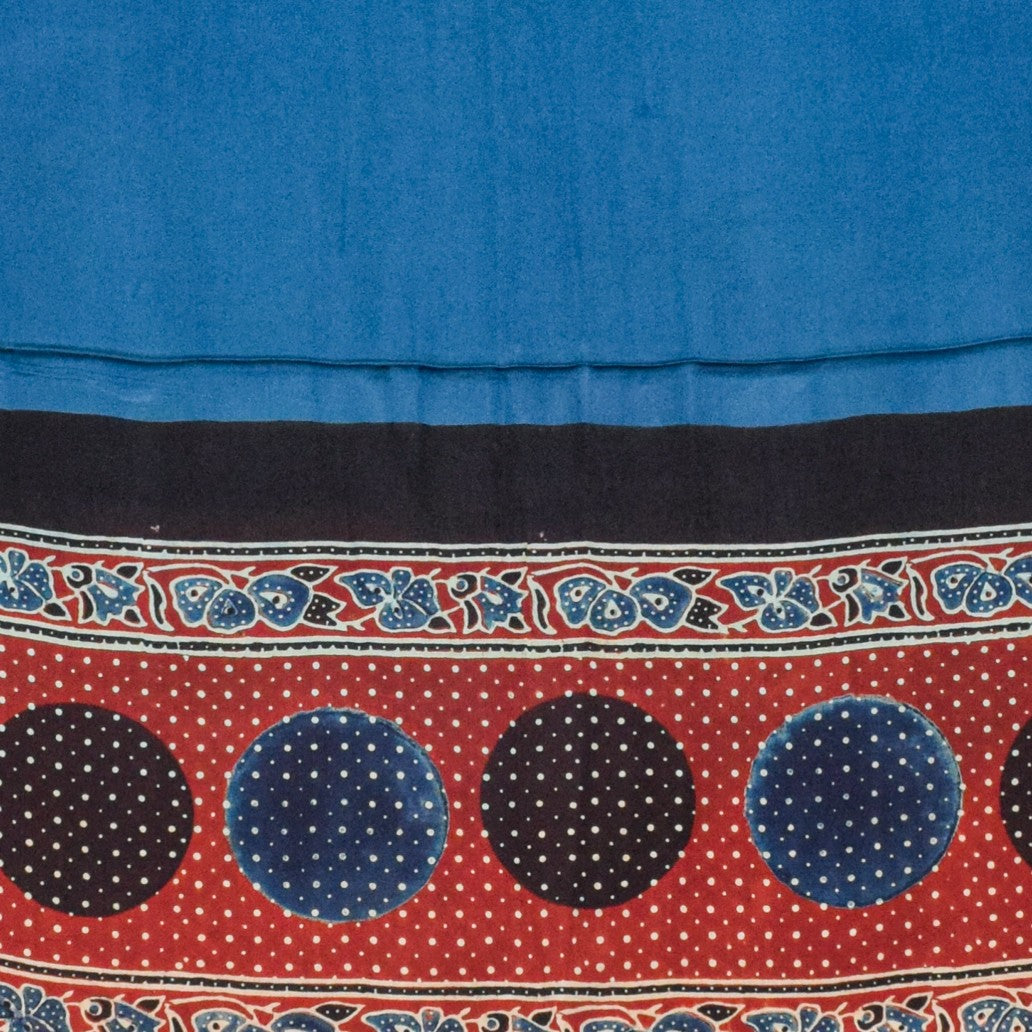 Ajrakh Modal Silk Part Natural Dye Plain Dyeing Ajrakh Border Dupatta Hand Block Print Kurta-Dupatta (Two Piece Set) with Tassels - 2.5 Mt Top    -  SKU : AI27801G