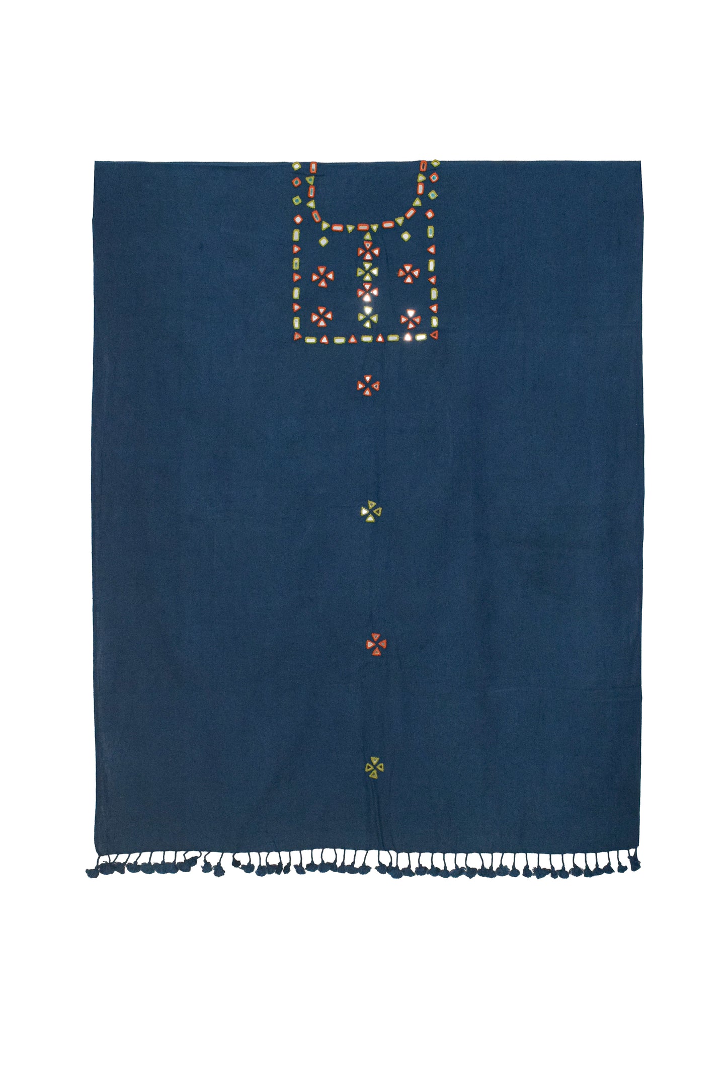 Plain Dyeing Kala Cotton Shibori Dupatta Mirror Work Kurta-Dupatta (Two Piece Set) with Hand Embroidered Yoke for Kurta - with Tassels - 2.5 Mt Top    -  SKU : DB20901C