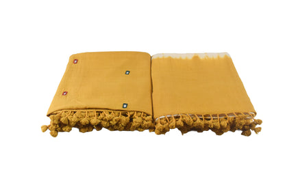 Plain Dyeing Kala Cotton Shibori Dupatta Mirror Work Kurta-Dupatta (Two Piece Set) with Hand Embroidered Yoke for Kurta - with Tassels - 2.5 Mt Top    -  SKU : DB20901B