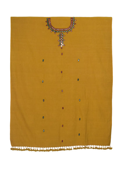 Plain Dyeing Kala Cotton Shibori Dupatta Mirror Work Kurta-Dupatta (Two Piece Set) with Hand Embroidered Yoke for Kurta - with Tassels - 2.5 Mt Top    -  SKU : DB20901B