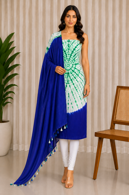 Plain Dyeing Modal Silk Shibori Kurta-Dupatta (Two Piece Set) with Tassels - 2.5 Mt Top    -  SKU : AI26904E