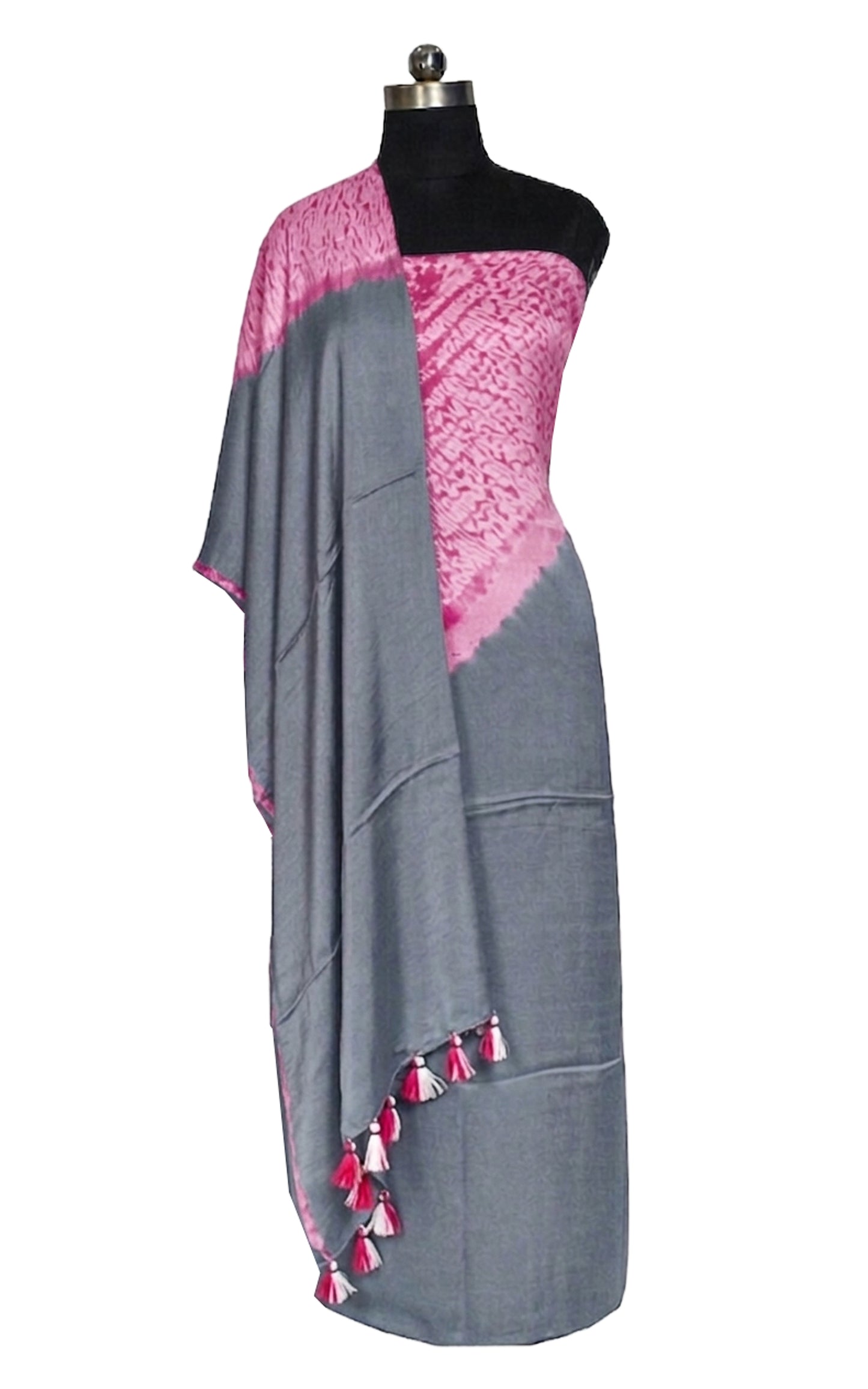 Plain Dyeing Modal Silk Shibori Kurta-Dupatta (Two Piece Set) with Tassels - 2.5 Mt Top    -  SKU : AI26904C
