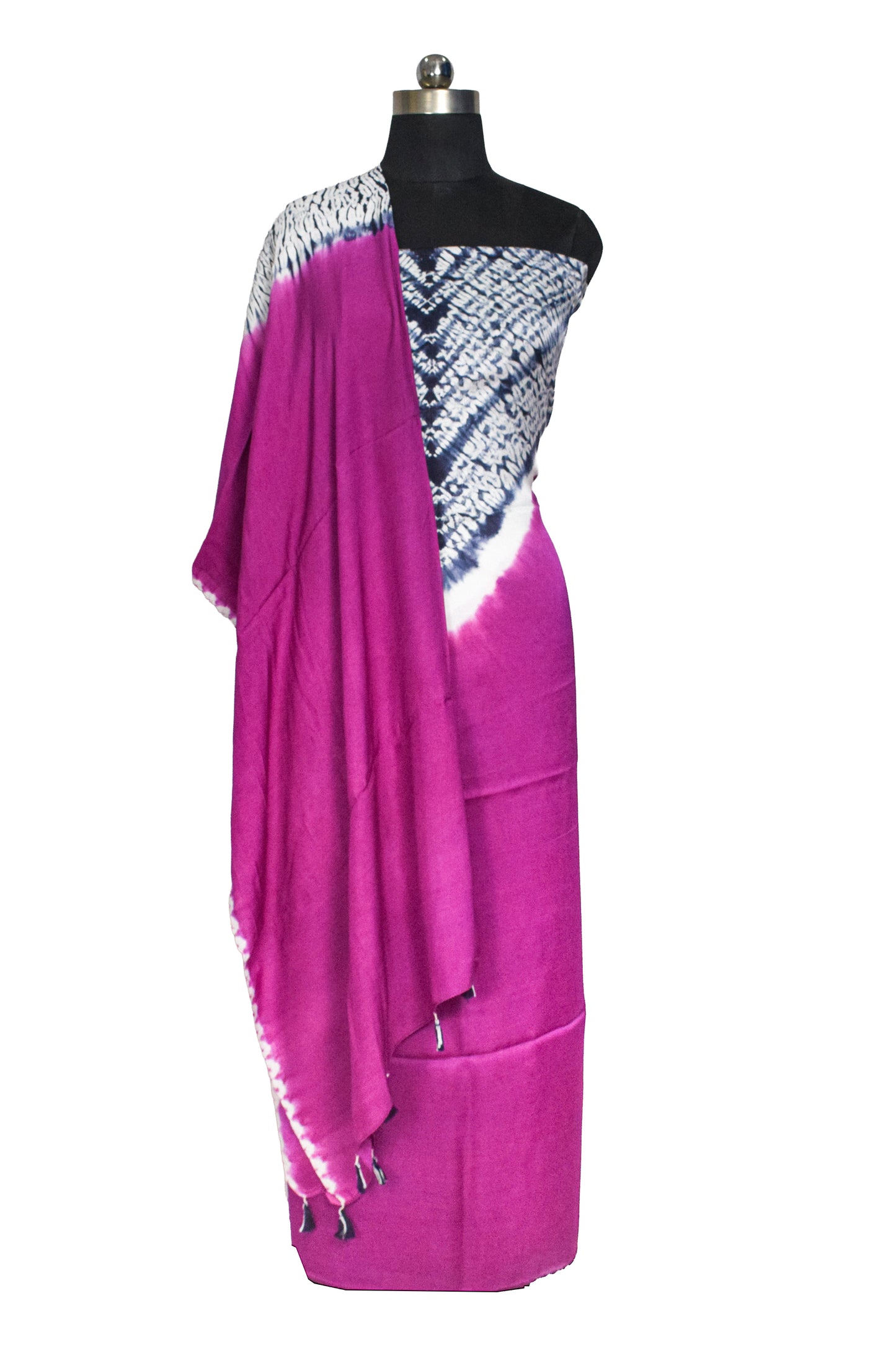 Plain Dyeing Modal Silk Shibori Kurta-Dupatta (Two Piece Set) with Tassels - 2.5 Mt Top    -  SKU : AI26904G