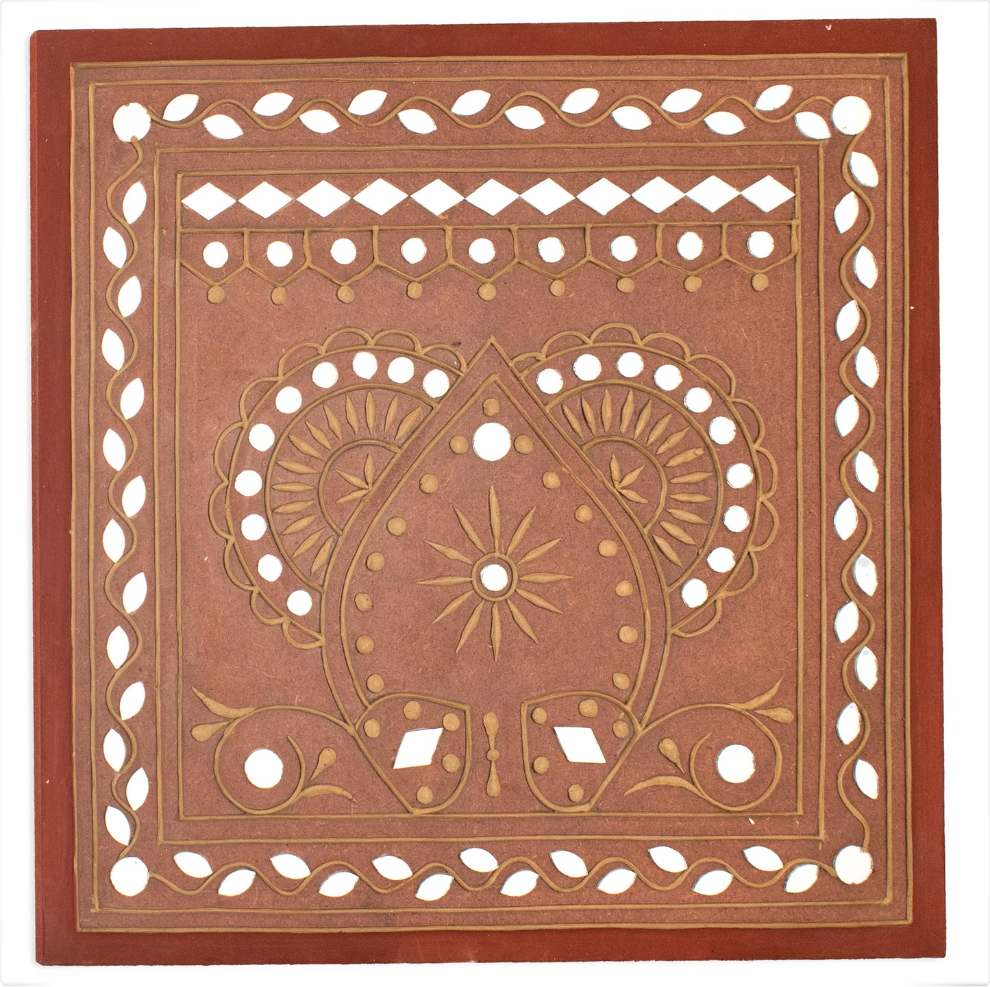 Square 12 Inch Traditional Mutva Lippan Kam Kutch Handicraft Mud-Mirrorwork Wall Art Lippan Kam - Mutva Traditional Earthen Theme - Square (12 inch x 12 inch)    -  SKU : 0202