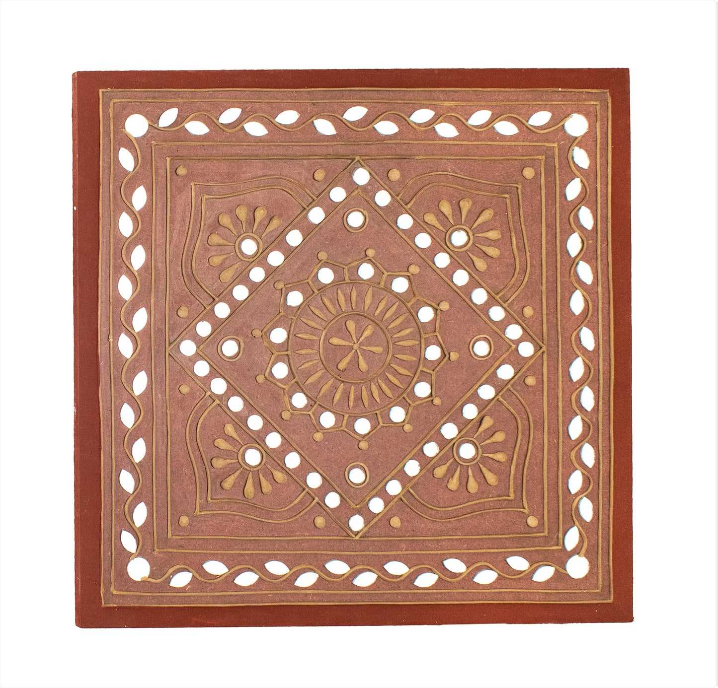 Square 12 Inch Traditional Mutva Lippan Kam Kutch Handicraft Mud-Mirrorwork Wall Art Lippan Kam - Mutva Traditional Earthen Theme - Square (12 inch x 12 inch)    -  SKU : 0203