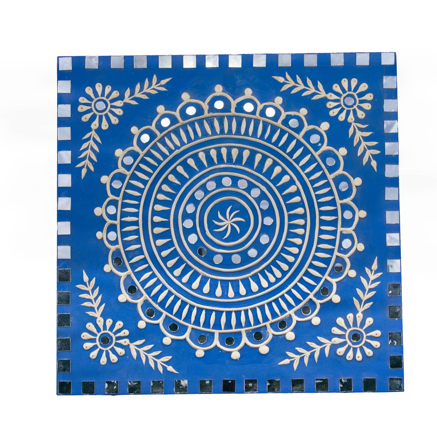 Square 12 Inch Traditional Mutva Lippan Kam Kutch Handicraft Mud-Mirrorwork Wall Art Lippan Kam - Mutva Traditional Earthen Theme - Square (12 inch x 12 inch)    -  SKU : 0204