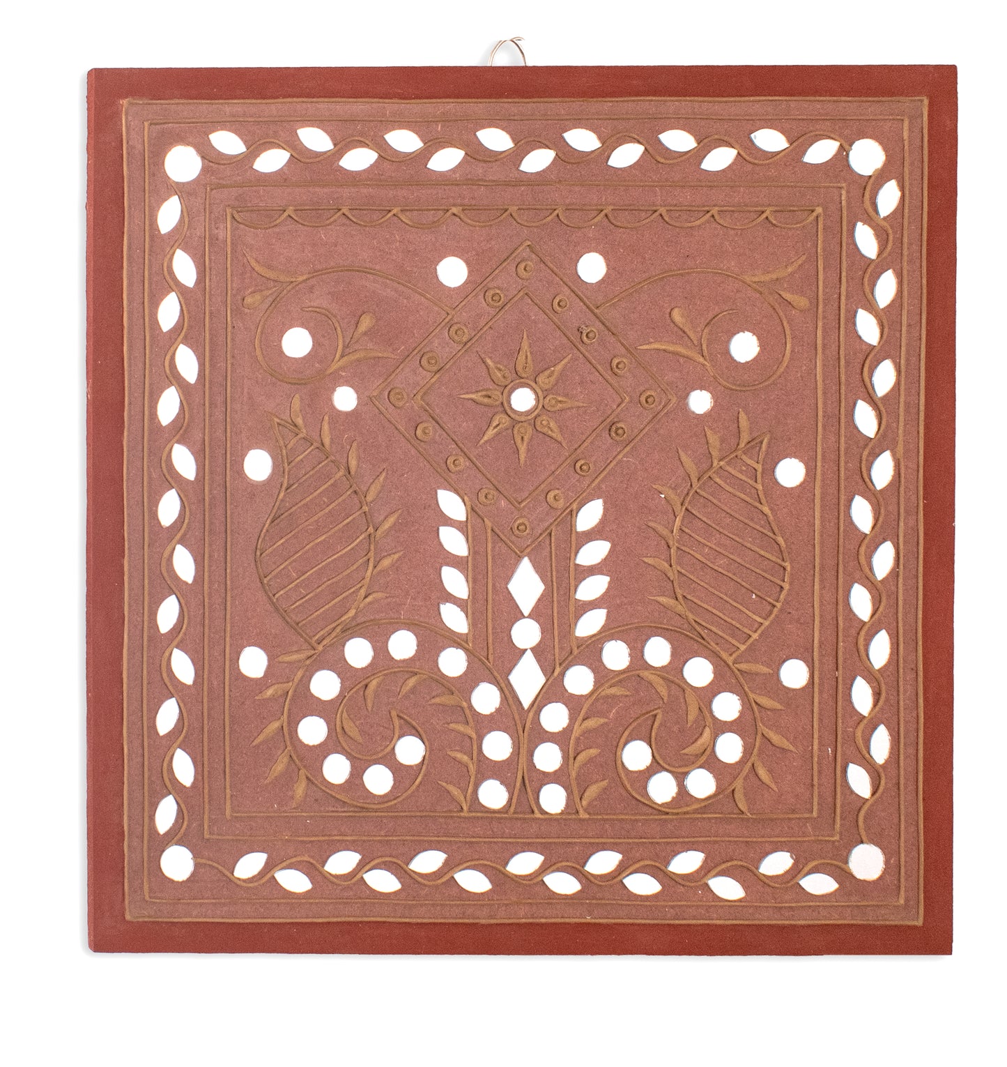 Square 12 Inch Traditional Mutva Lippan Kam Kutch Handicraft Mud-Mirrorwork Wall Art Lippan Kam - Mutva Traditional Earthen Theme - Square (12 inch x 12 inch)    -  SKU : 0205