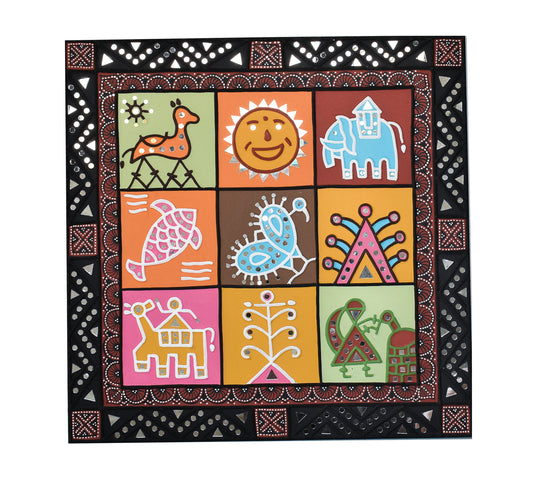 Traditional Kutch Handicraft Mud-Mirrorwork Lippan Kam Wall Art  (Water and Break Resistant) - Square (24 Inch x 24 Inch)    -  SKU : 0002