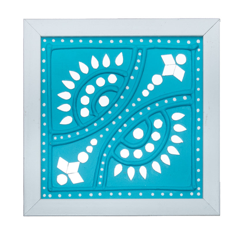 Traditional Kutch Handicraft Mud-Mirrorwork Lippan Kam Wall Art  With Frame - Square (07 Inch x 07 Inch)    -  SKU : 0103