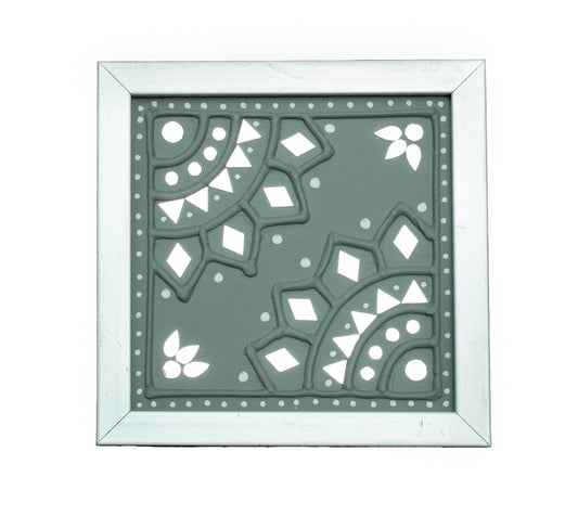 Traditional Kutch Handicraft Mud-Mirrorwork Lippan Kam Wall Art  With Frame - Square (07 Inch x 07 Inch)    -  SKU : 0104