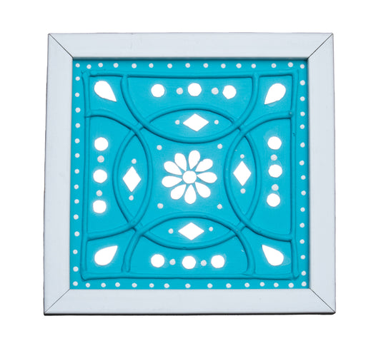 Traditional Kutch Handicraft Mud-Mirrorwork Lippan Kam Wall Art  With Frame - Square (07 Inch x 07 Inch)    -  SKU : 0107