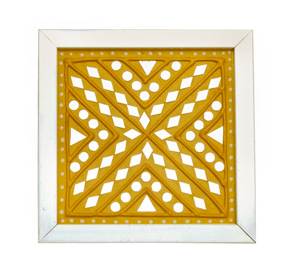 Traditional Kutch Handicraft Mud-Mirrorwork Lippan Kam Wall Art  With Frame - Square (07 Inch x 07 Inch)    -  SKU : 0109