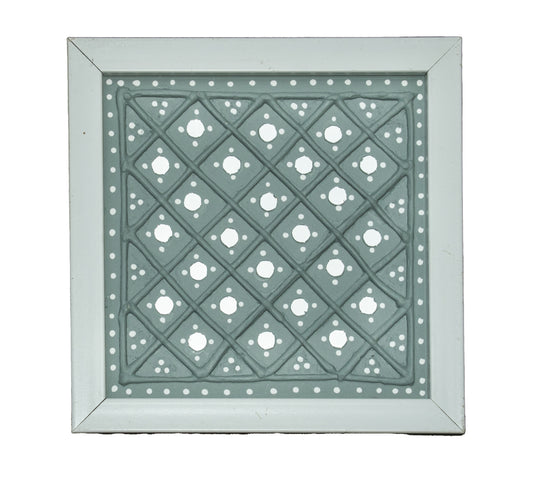 Traditional Kutch Handicraft Mud-Mirrorwork Lippan Kam Wall Art  With Frame - Square (07 Inch x 07 Inch)    -  SKU : 0110