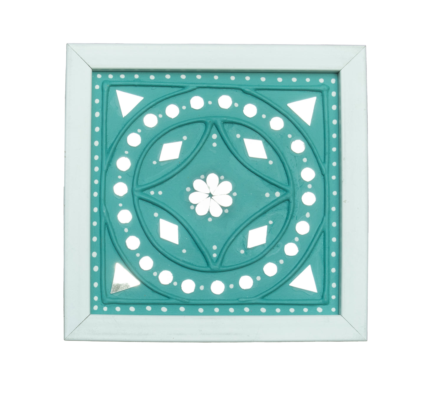 Traditional Kutch Handicraft Mud-Mirrorwork Lippan Kam Wall Art  With Frame - Square (07 Inch x 07 Inch)    -  SKU : 0111