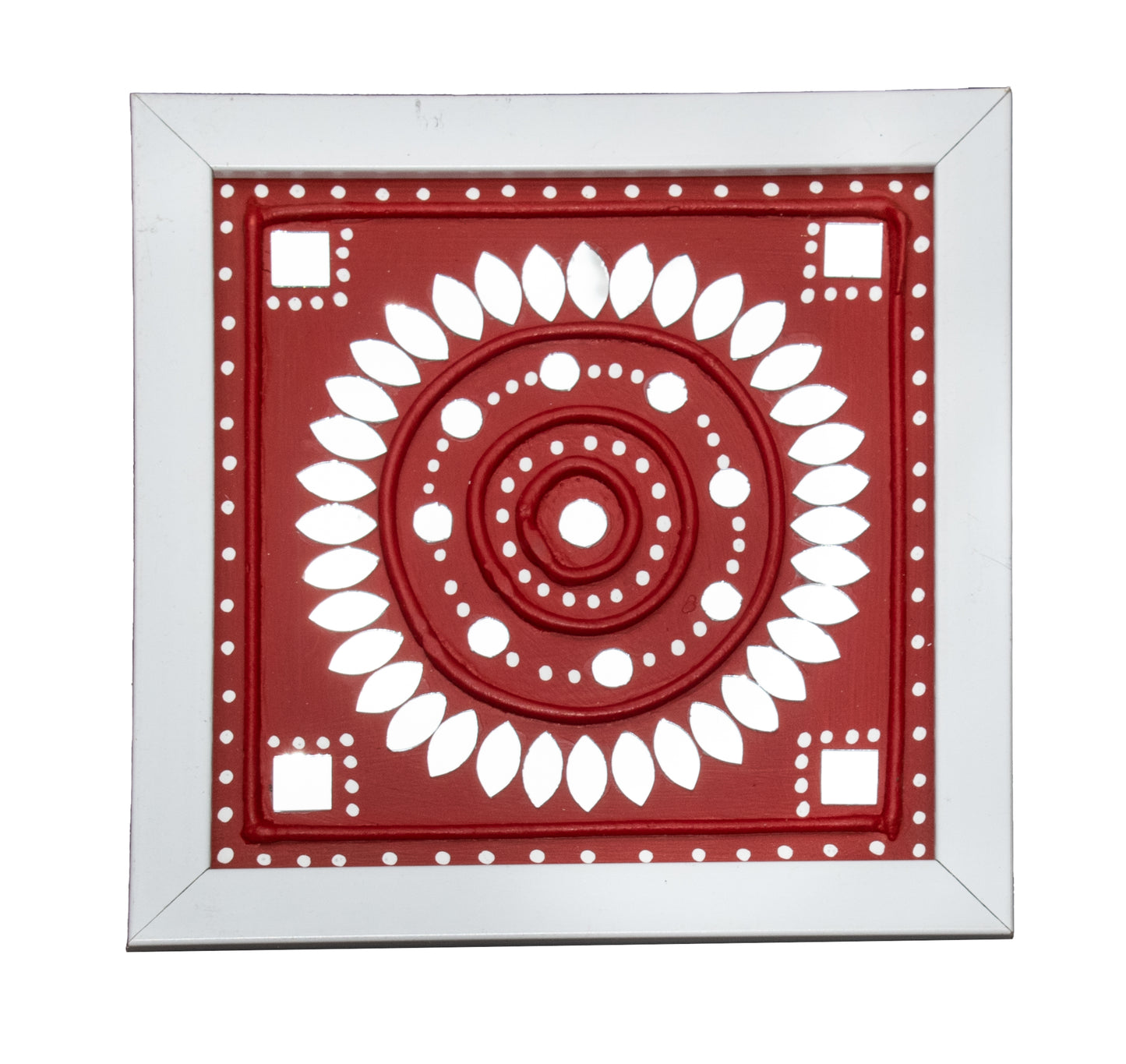 Traditional Kutch Handicraft Mud-Mirrorwork Lippan Kam Wall Art  With Frame - Square (07 Inch x 07 Inch)    -  SKU : 0114