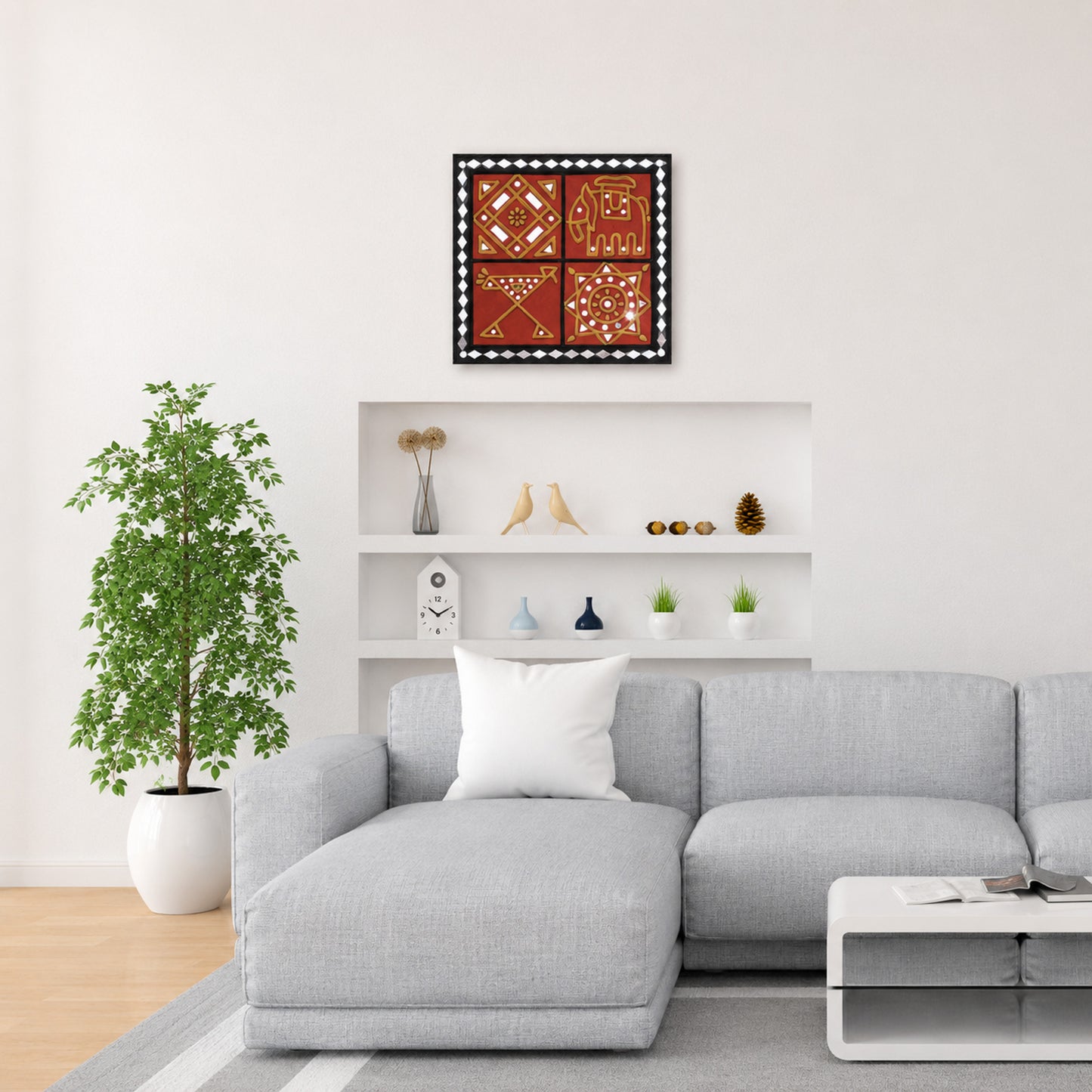 Lippan Kam (Mud Mirrorwork) - Hand Crafted Ethnic Wall Decor - SKU : 0324