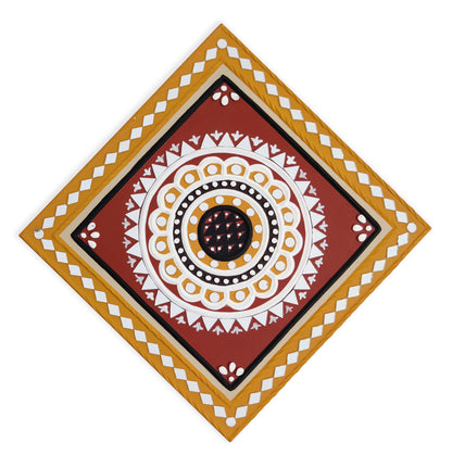 Traditional Kutch Handicraft Mud-Mirrorwork Lippan Kam Wall Art   (Water and Break Resistant)  - Square (12 inch x 12 inch)    -  SKU : 0208