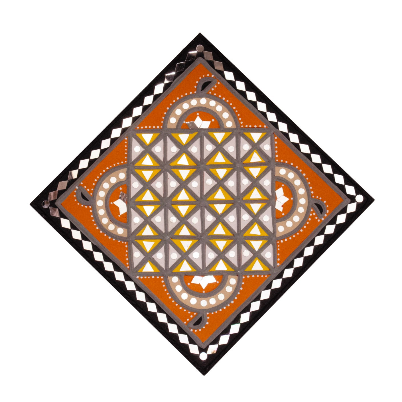 Square 12 Inch Traditional Kutch Handicraft Mud Mirror Art Lippan Kam - Traditional    -  SKU: 0215