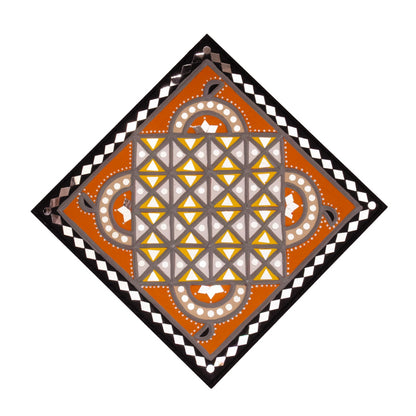 Square 12 Inch Traditional Kutch Handicraft Mud Mirror Art Lippan Kam - Traditional    -  SKU: 0215