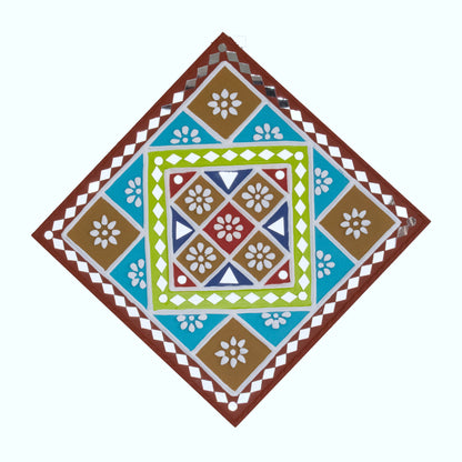 Square 12 Inch Traditional Kutch Handicraft Mud Mirror Art Lippan Kam - Traditional    -  SKU: 0218