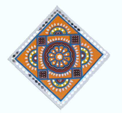 Traditional Kutch Handicraft Mud-Mirrorwork Lippan Kam Wall Art   (Water and Break Resistant)  - Square (12 inch x 12 inch)    -  SKU : 0220