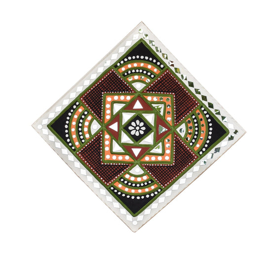 Traditional Kutch Handicraft Mud-Mirrorwork Lippan Kam Wall Art   (Water and Break Resistant)  - Square (12 inch x 12 inch)    -  SKU : 0229