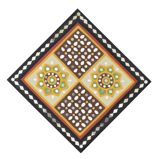 Square 12 Inch Traditional Kutch Handicraft Mud Mirror Art Lippan Kam - Traditional    -  SKU: 0231