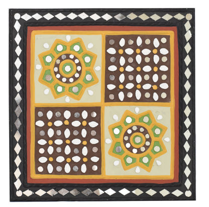 Square 12 Inch Traditional Kutch Handicraft Mud Mirror Art Lippan Kam - Traditional    -  SKU: 0231