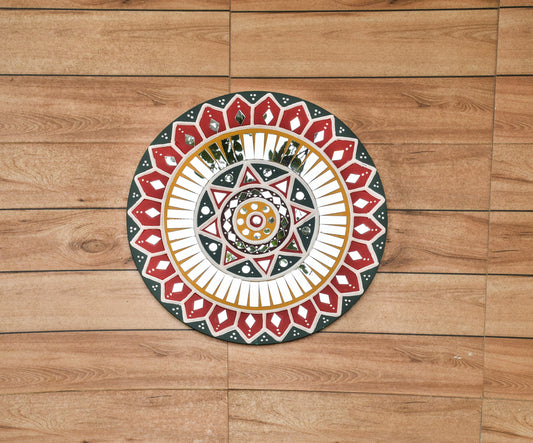 Round 12 Inch Traditional Kutch Handicraft Mud Mirror Art Lippan Kam - Traditional    -  SKU: 0258