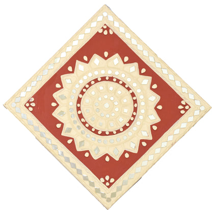 Traditional Kutch Handicraft Mud-Mirrorwork Lippan Kam Wall Art   (Water and Break Resistant)  - Square (12 inch x 12 inch)    -  SKU : 0261